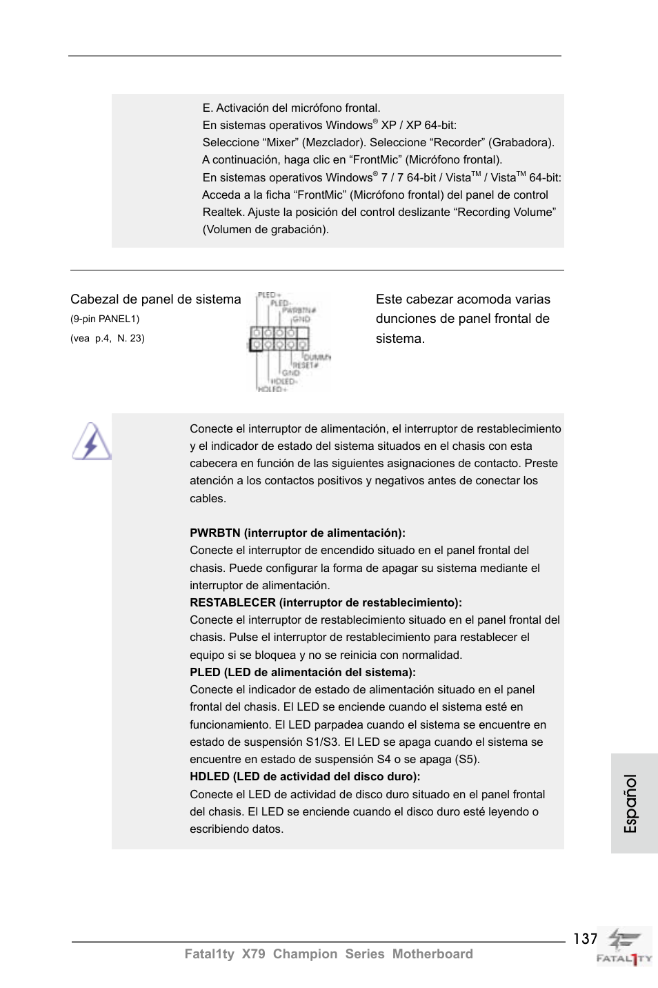 Español | ASRock Fatal1ty X79 Champion User Manual | Page 137 / 265