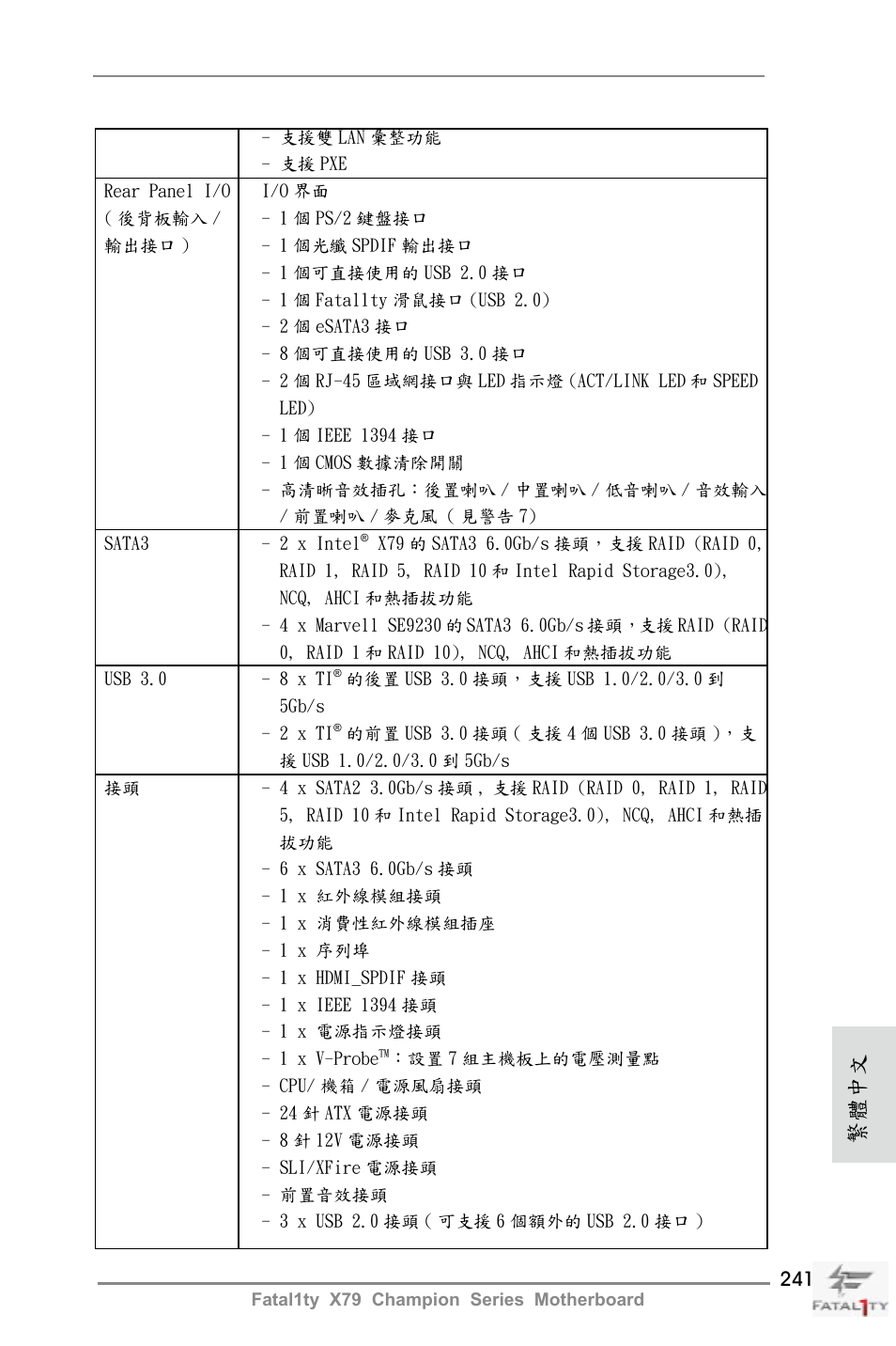 繁體中文 | ASRock Fatal1ty X79 Champion User Manual | Page 241 / 265