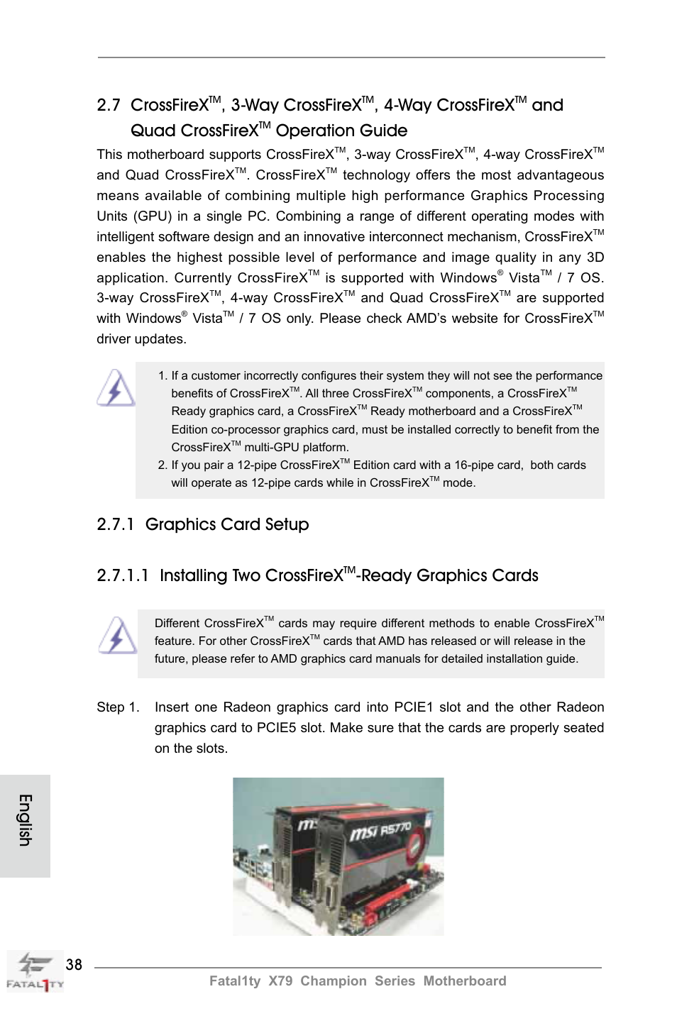 English, 7 crossfirex, Way crossfirex | And quad crossfirex, Operation guide, Ready graphics cards | ASRock Fatal1ty X79 Champion User Manual | Page 38 / 265