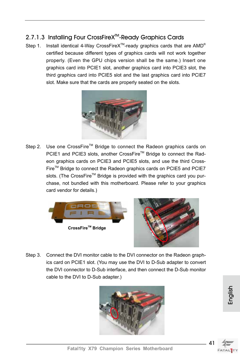 English 2.7.1.3 installing four crossfirex, Ready graphics cards | ASRock Fatal1ty X79 Champion User Manual | Page 41 / 265