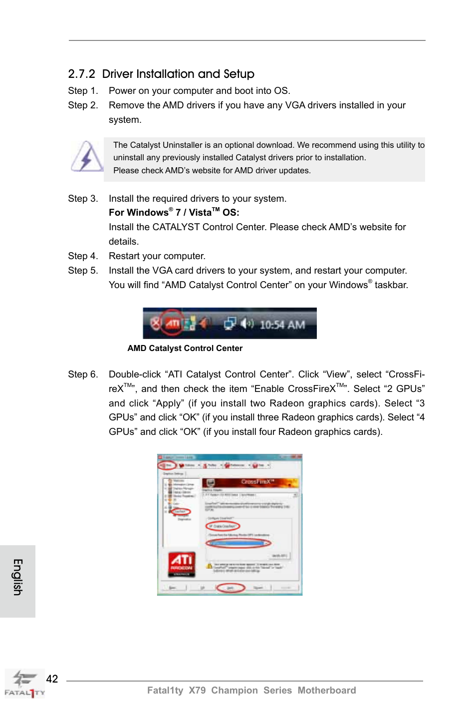 English, 2 driver installation and setup | ASRock Fatal1ty X79 Champion User Manual | Page 42 / 265