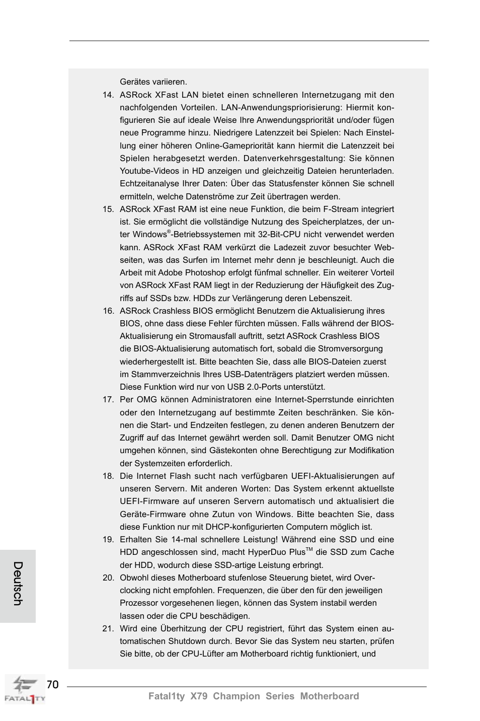 Deutsch | ASRock Fatal1ty X79 Champion User Manual | Page 70 / 265