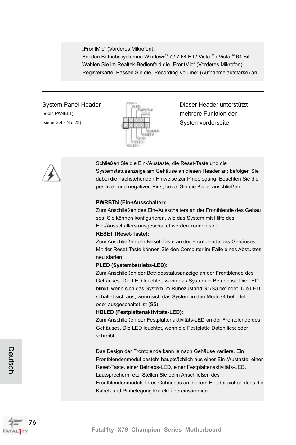 Deutsch | ASRock Fatal1ty X79 Champion User Manual | Page 76 / 265