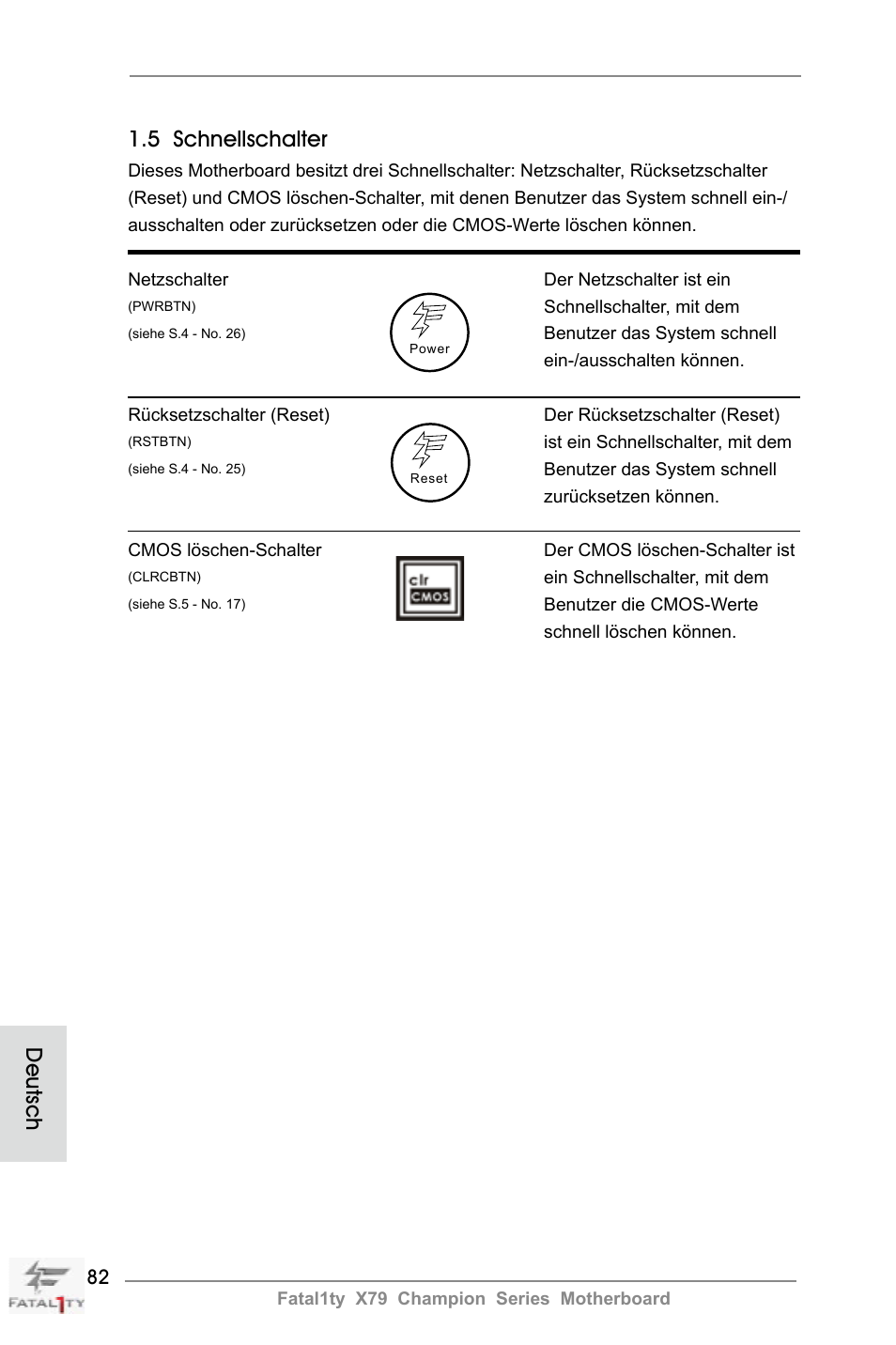 5 schnellschalter, Deutsch | ASRock Fatal1ty X79 Champion User Manual | Page 82 / 265
