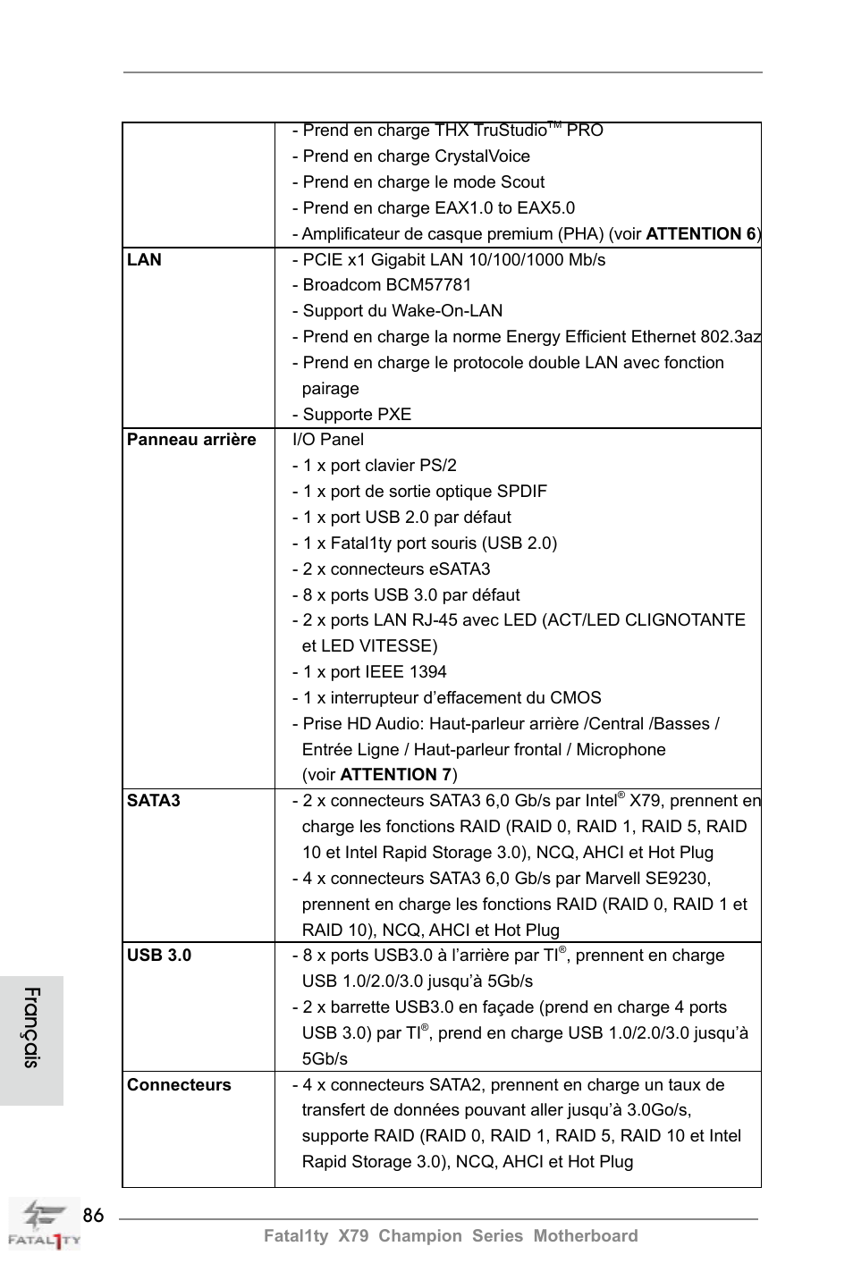 Français | ASRock Fatal1ty X79 Champion User Manual | Page 86 / 265