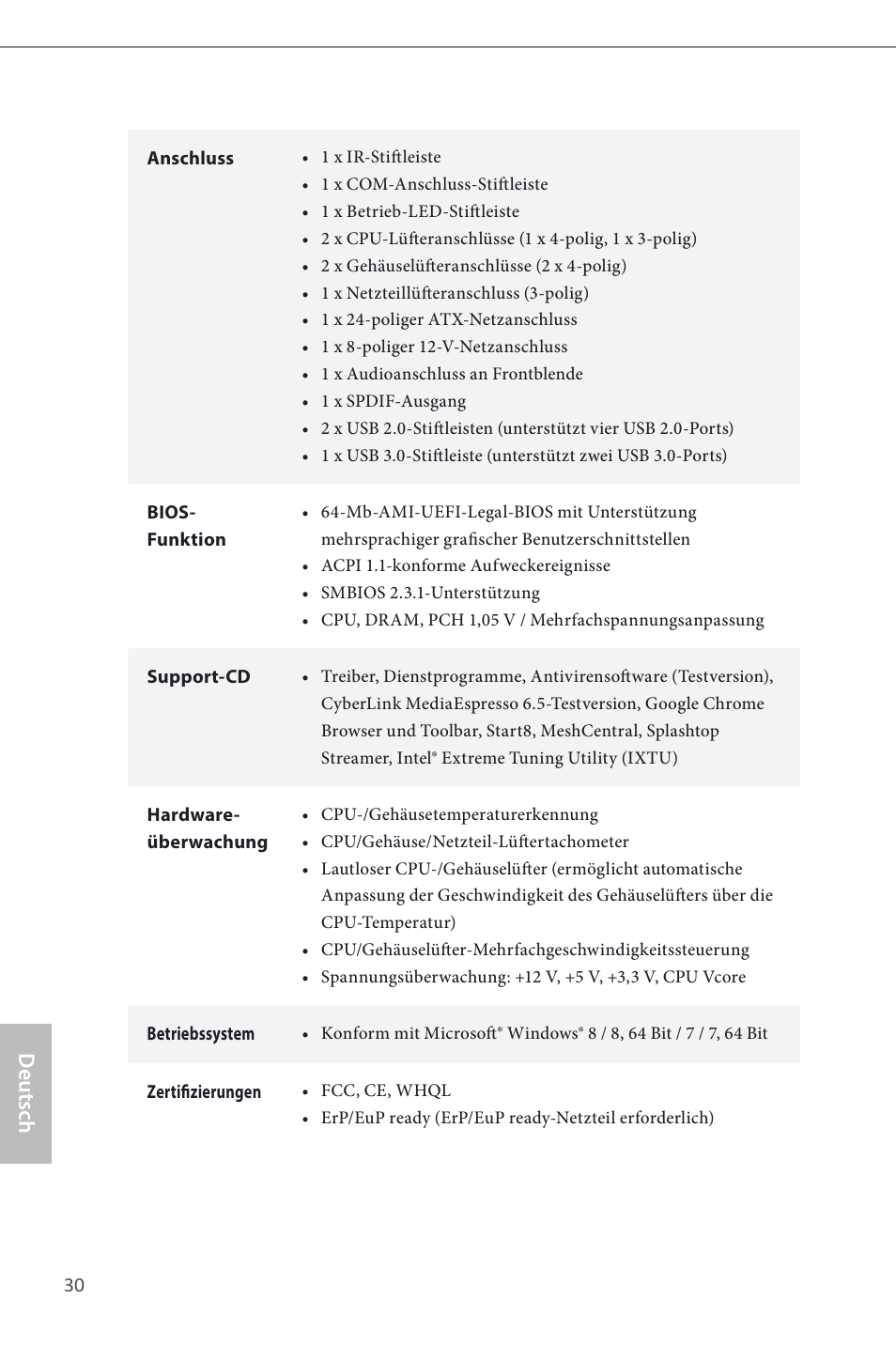 Deutsch | ASRock Z87 Pro3 User Manual | Page 32 / 150