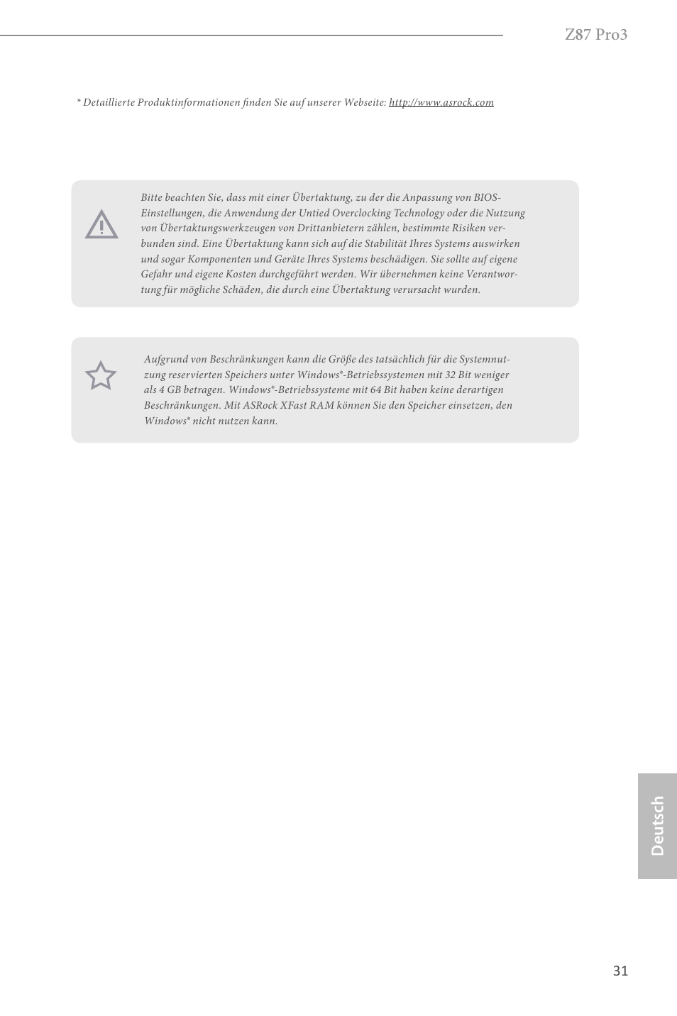 Z 8 7 pro3, Deutsch | ASRock Z87 Pro3 User Manual | Page 33 / 150