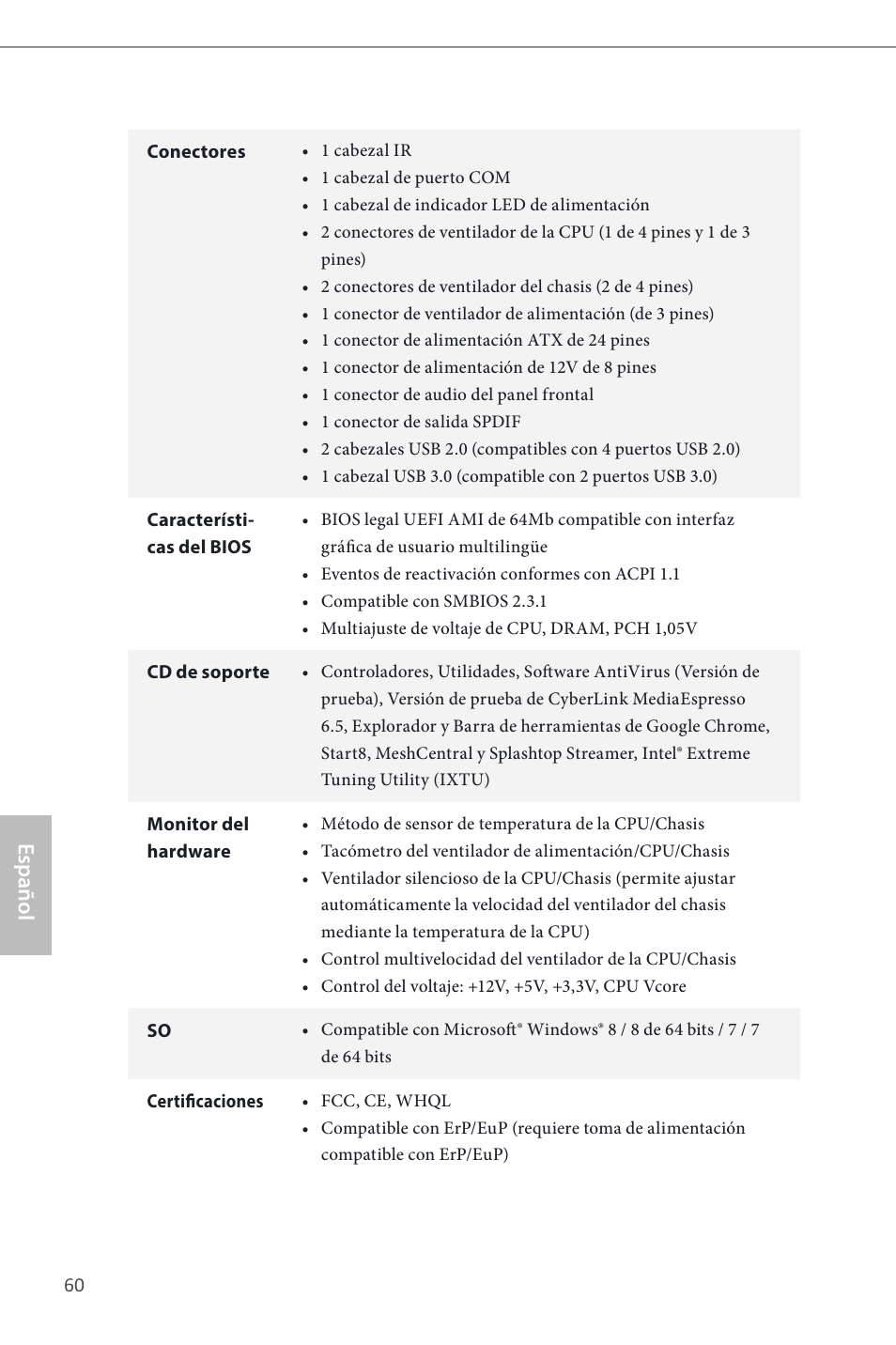 Español | ASRock Z87 Pro3 User Manual | Page 62 / 150