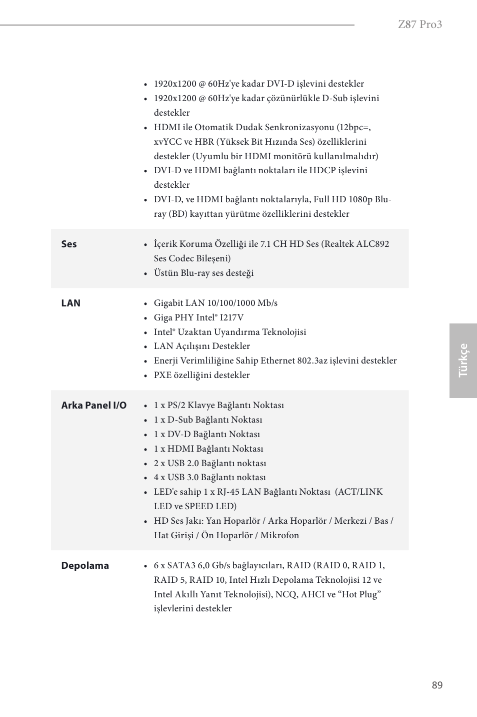 Z 8 7 pro3, Türk çe | ASRock Z87 Pro3 User Manual | Page 91 / 150