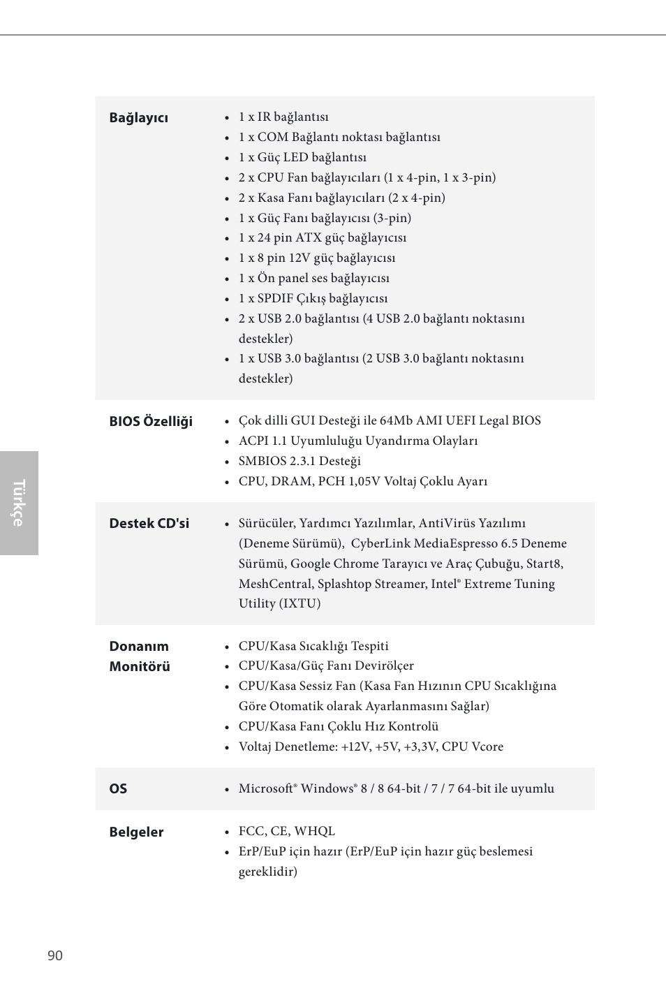 Türk çe | ASRock Z87 Pro3 User Manual | Page 92 / 150