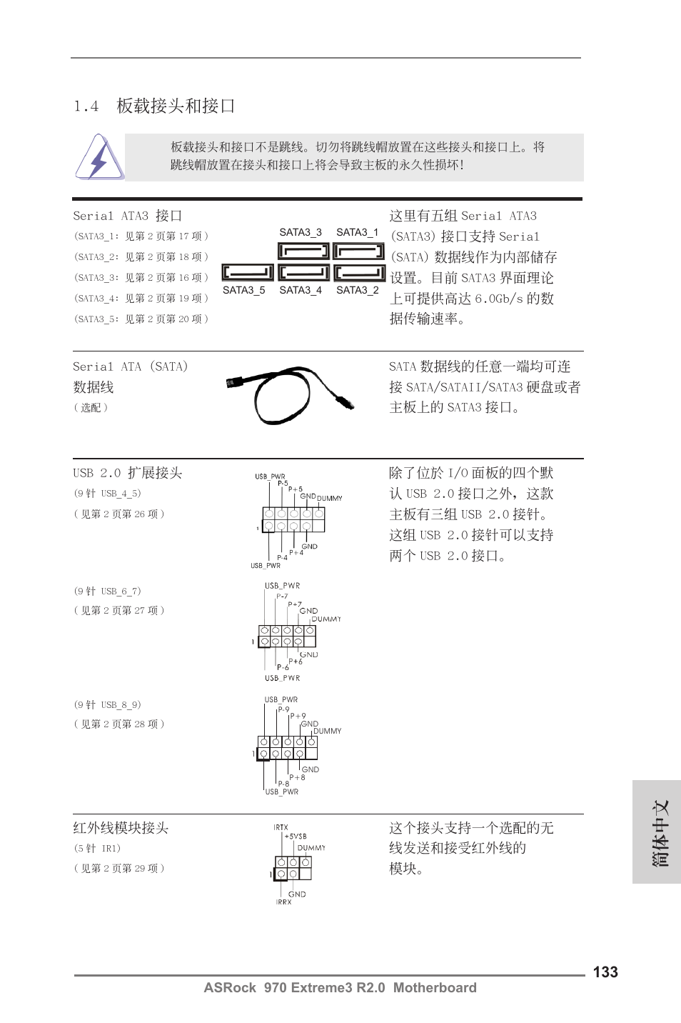 簡體中文, 4 板載接頭和接口 | ASRock 970 Extreme3 R2.0 User Manual | Page 133 / 158