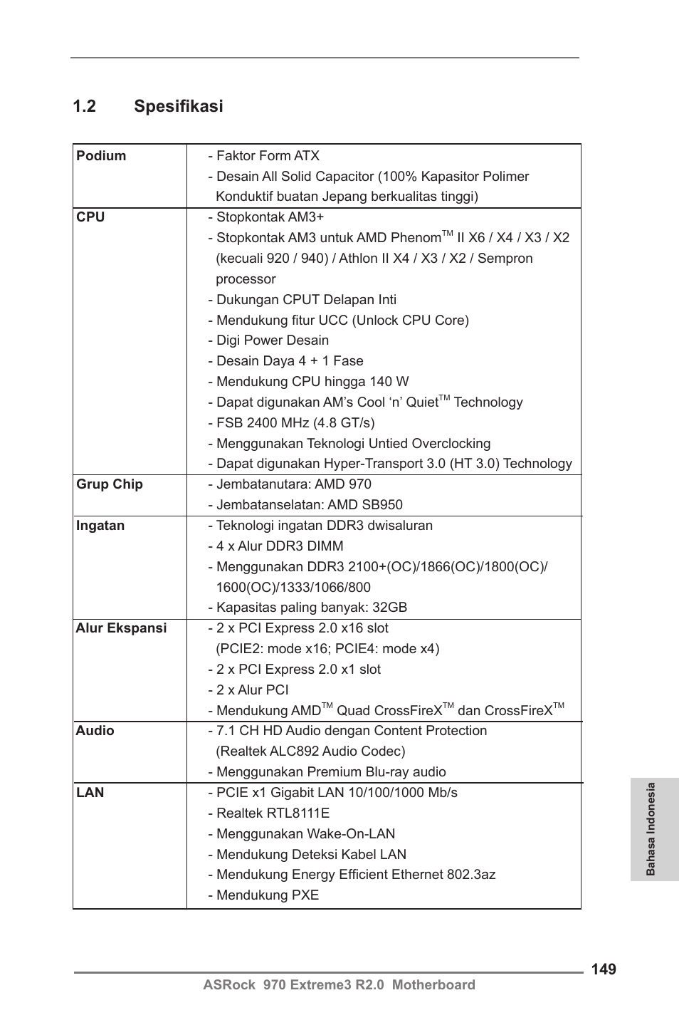 2 spesifikasi | ASRock 970 Extreme3 R2.0 User Manual | Page 149 / 158