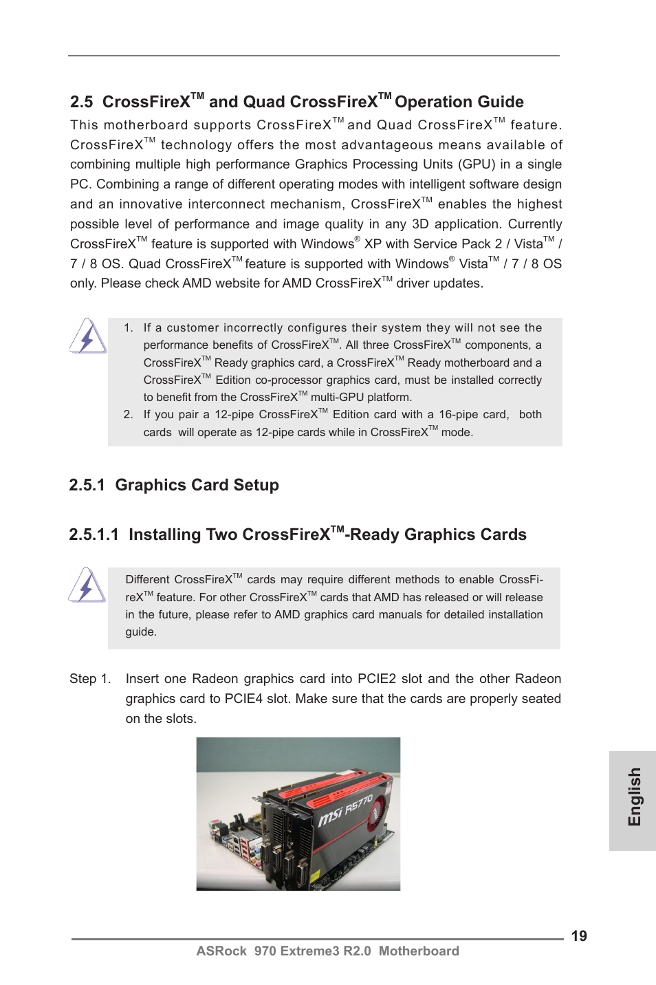 English 2.5 crossfirex, And quad crossfirex, Operation guide | Ready graphics cards | ASRock 970 Extreme3 R2.0 User Manual | Page 19 / 158