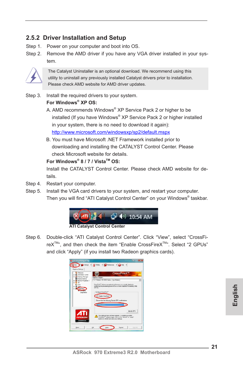 English, 2 driver installation and setup | ASRock 970 Extreme3 R2.0 User Manual | Page 21 / 158