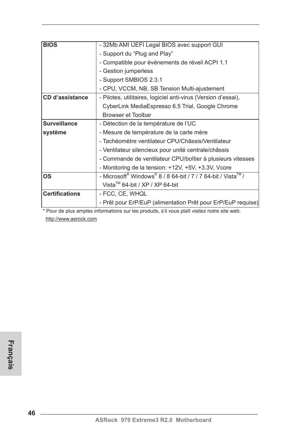 Français | ASRock 970 Extreme3 R2.0 User Manual | Page 46 / 158