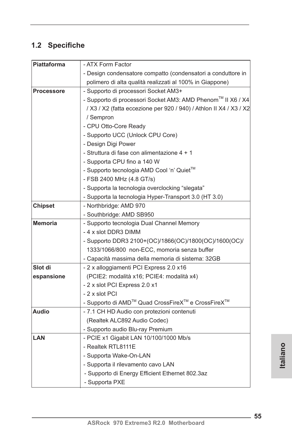 Italiano 1.2 specifiche | ASRock 970 Extreme3 R2.0 User Manual | Page 55 / 158