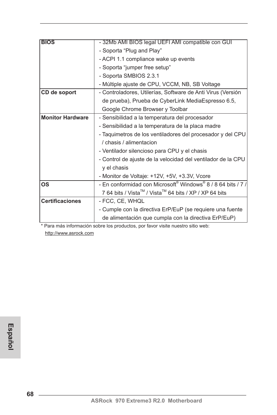 Español | ASRock 970 Extreme3 R2.0 User Manual | Page 68 / 158
