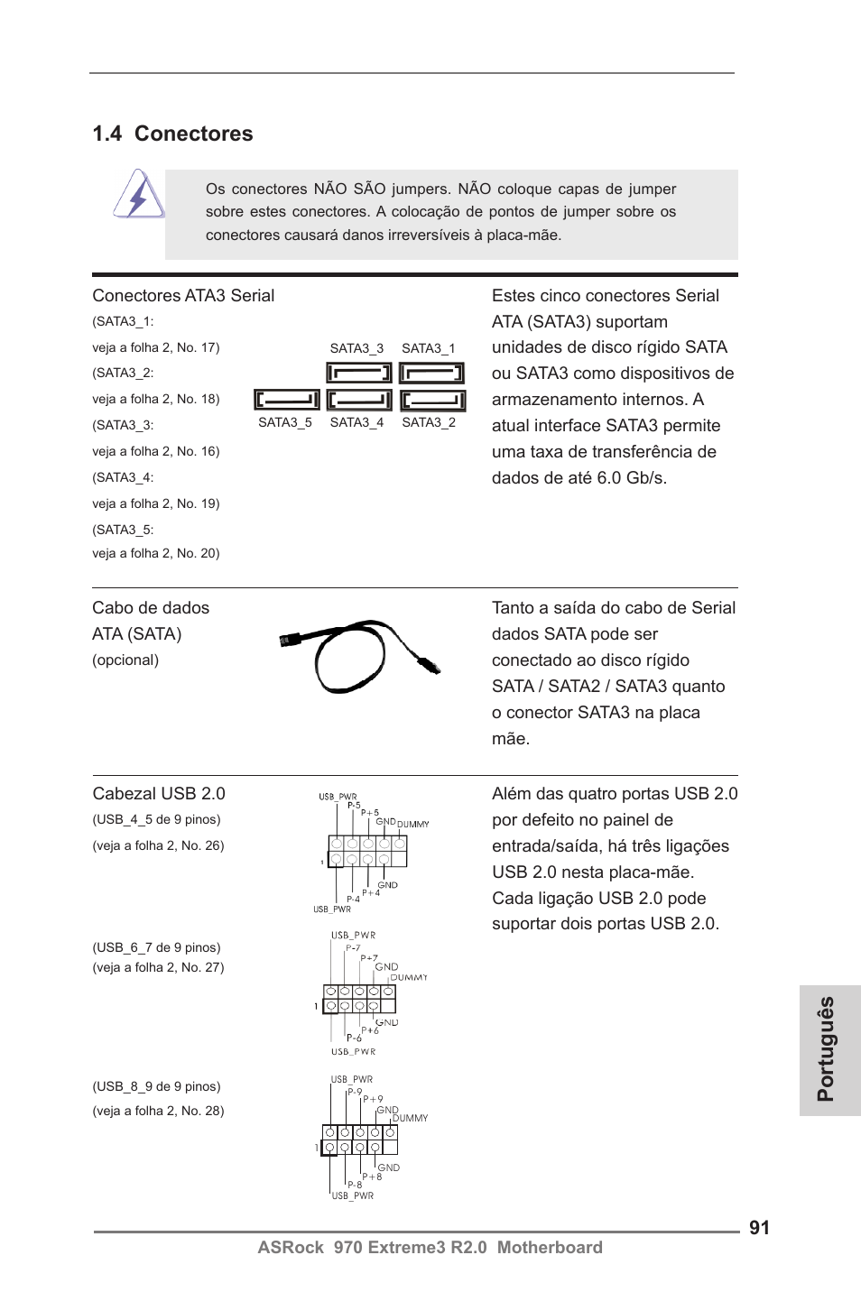 Português, 4 conectores | ASRock 970 Extreme3 R2.0 User Manual | Page 91 / 158
