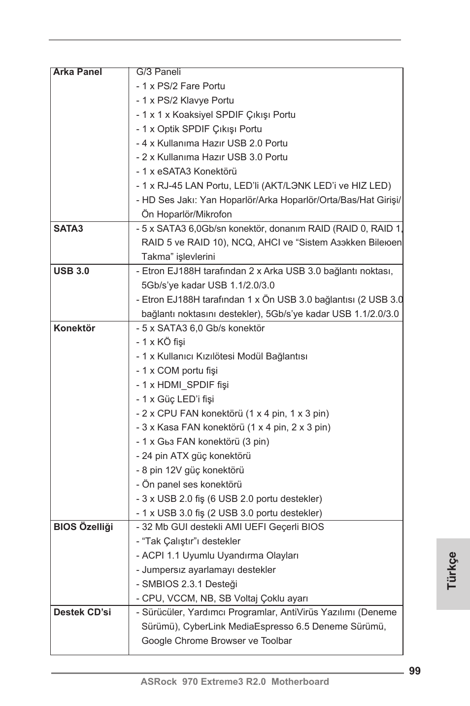 Türkçe | ASRock 970 Extreme3 R2.0 User Manual | Page 99 / 158