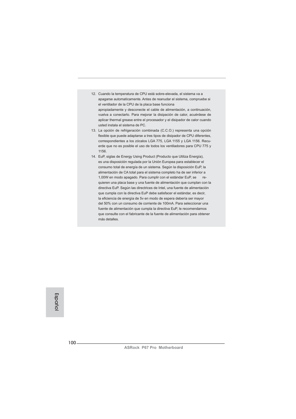 Español | ASRock P67 Pro User Manual | Page 100 / 245