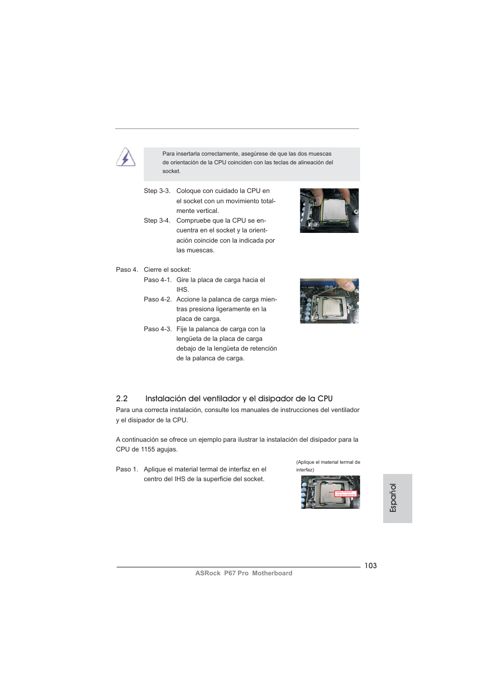 Español | ASRock P67 Pro User Manual | Page 103 / 245