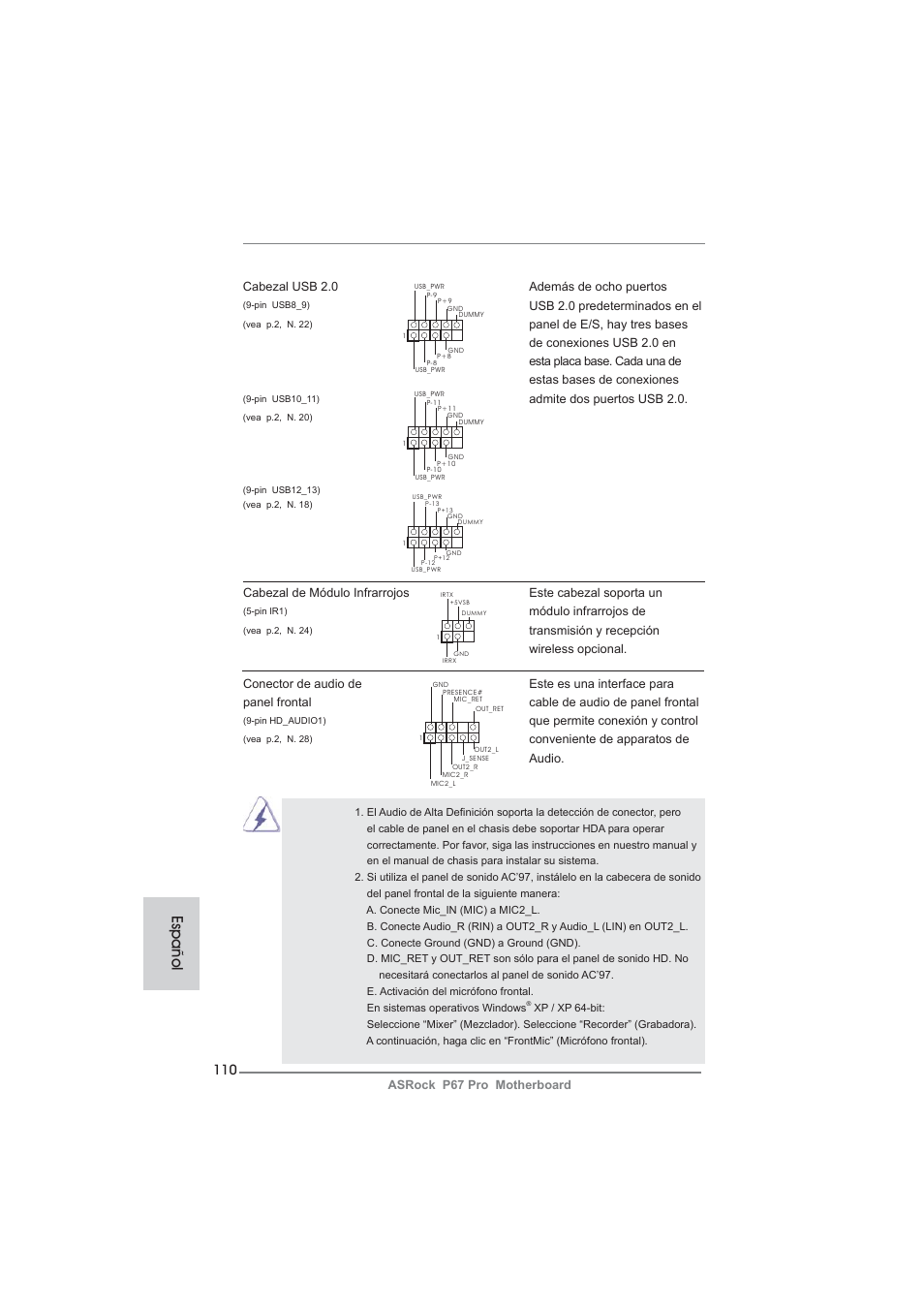 Español | ASRock P67 Pro User Manual | Page 110 / 245
