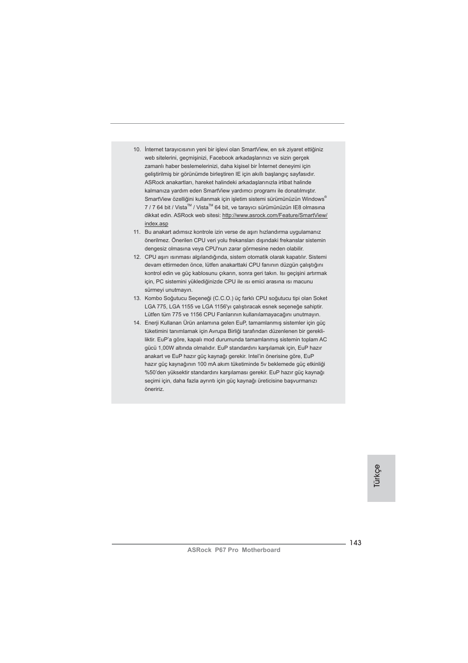 Türkçe | ASRock P67 Pro User Manual | Page 143 / 245
