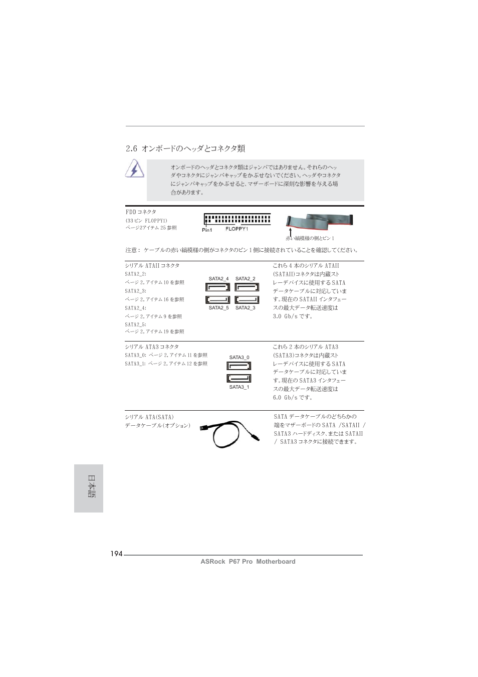 6 オンボードのヘッダとコネクタ類 | ASRock P67 Pro User Manual | Page 194 / 245