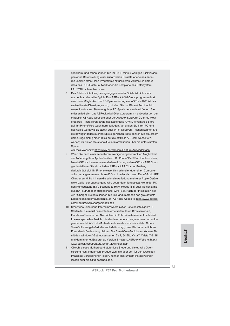 Deutsch | ASRock P67 Pro User Manual | Page 31 / 245
