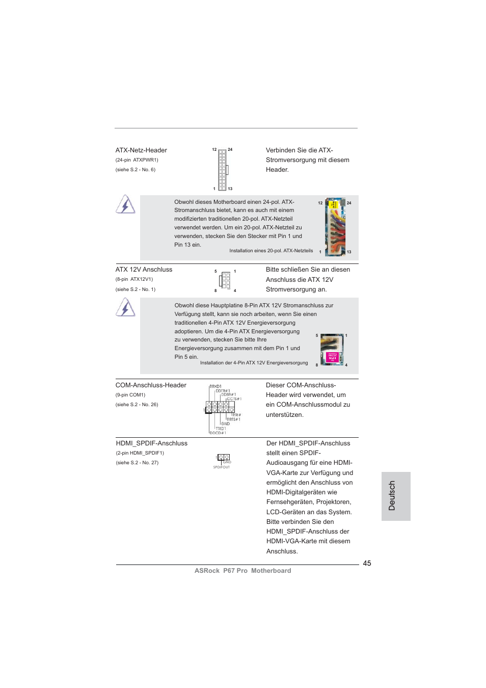 Deutsch | ASRock P67 Pro User Manual | Page 45 / 245