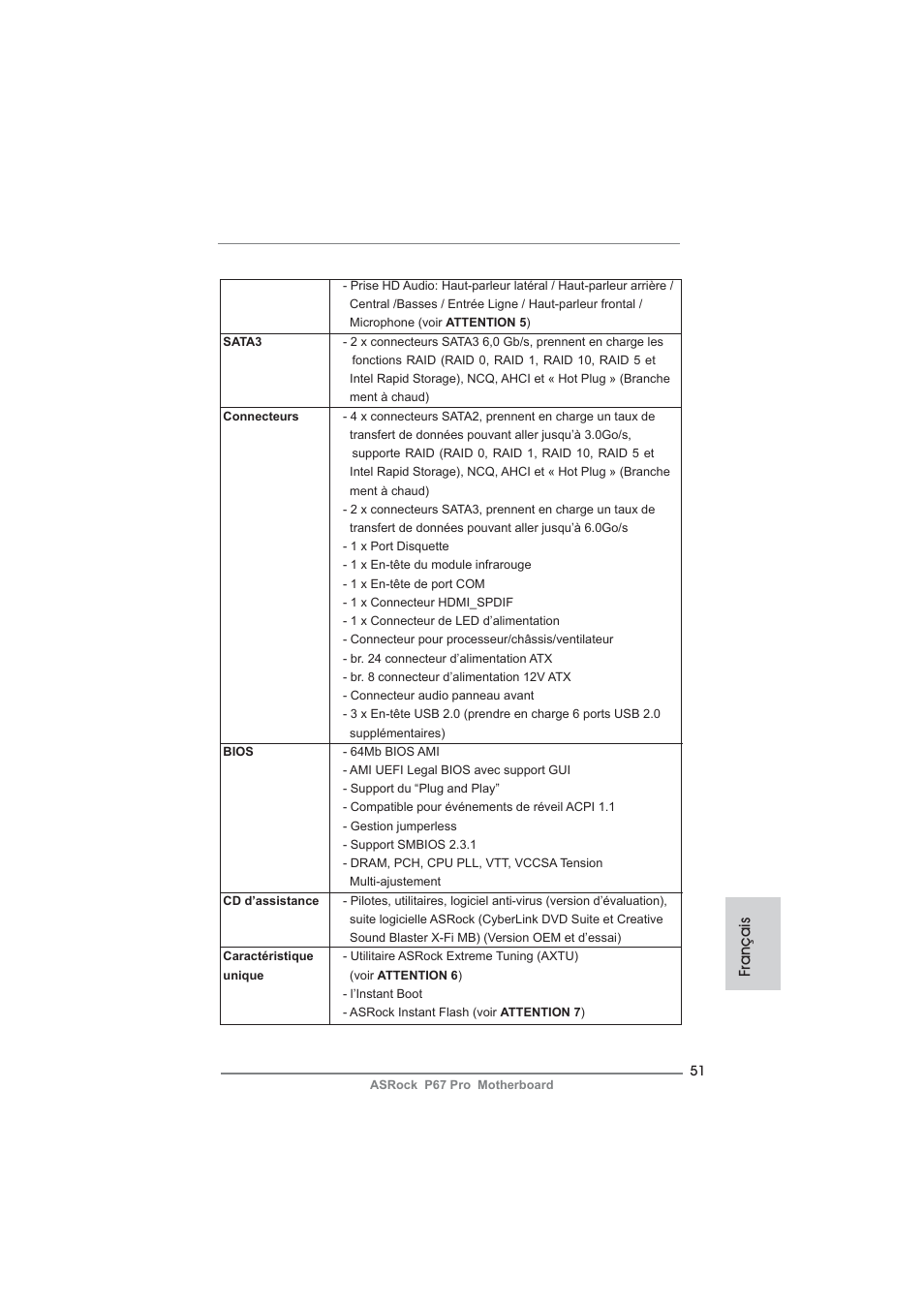 Français | ASRock P67 Pro User Manual | Page 51 / 245