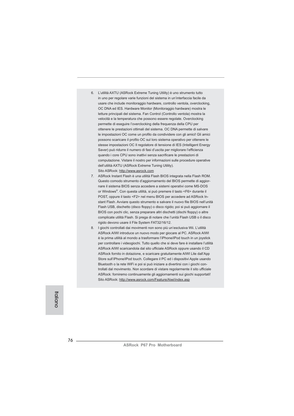 Italiano | ASRock P67 Pro User Manual | Page 76 / 245