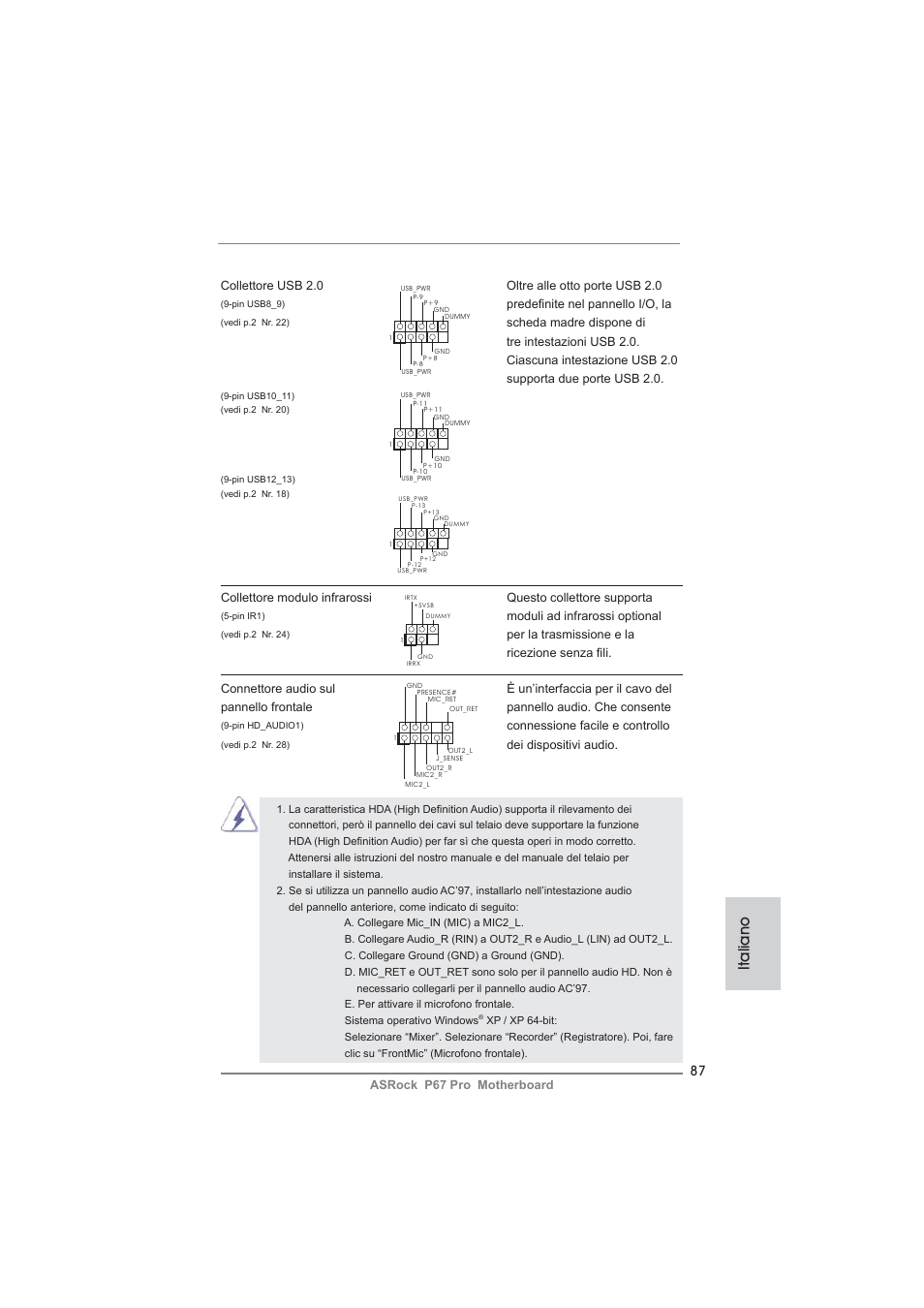 Italiano | ASRock P67 Pro User Manual | Page 87 / 245
