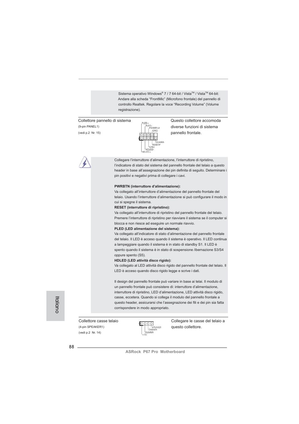 Italiano | ASRock P67 Pro User Manual | Page 88 / 245