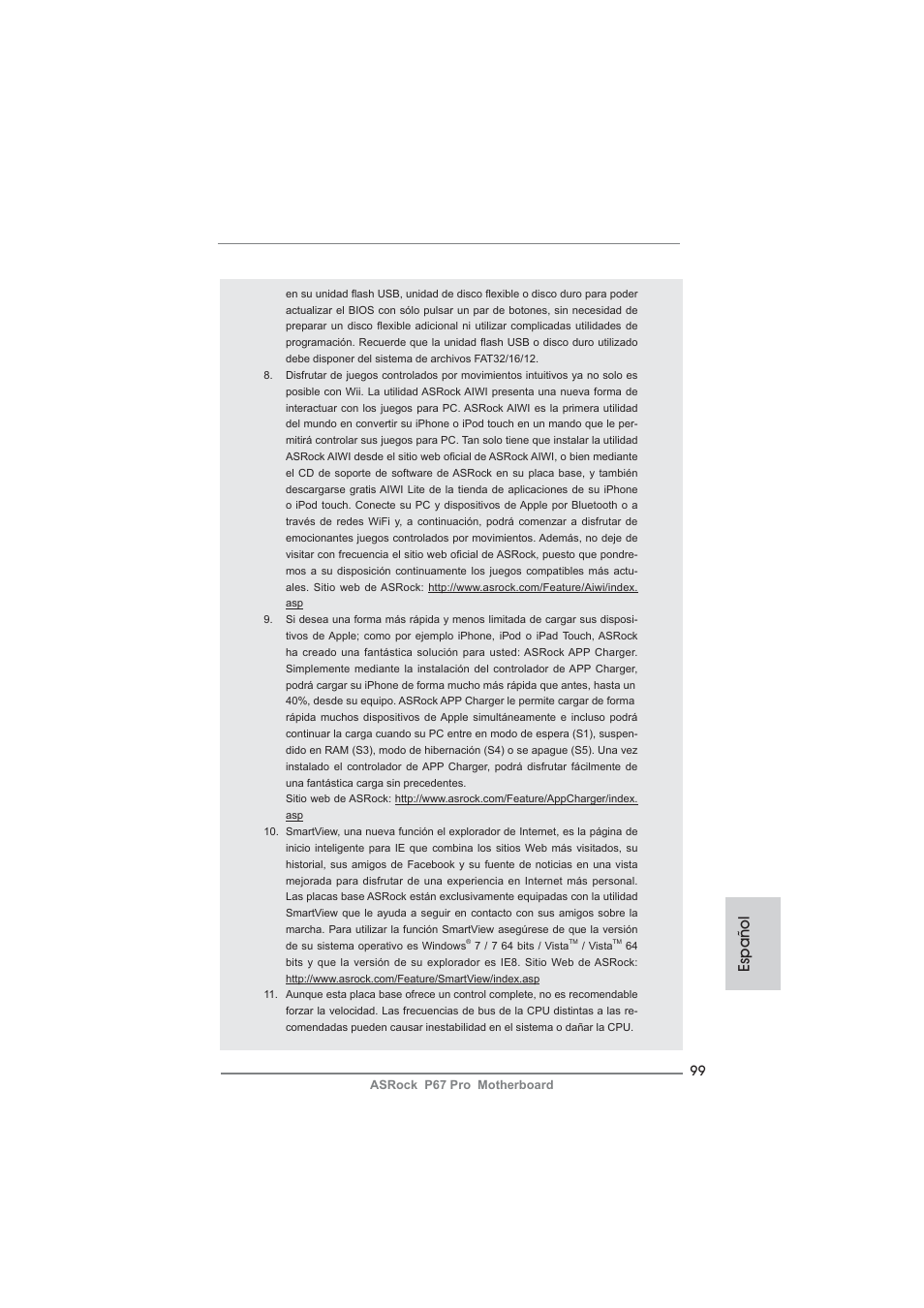 Español | ASRock P67 Pro User Manual | Page 99 / 245