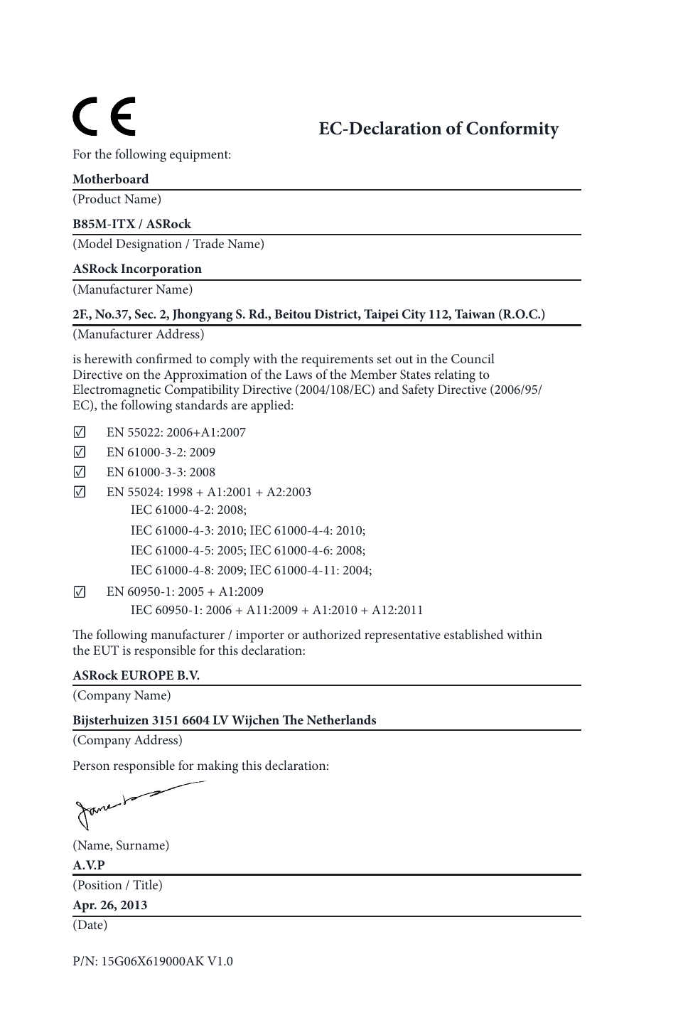 Ec-declaration of conformity | ASRock B85M-ITX User Manual | Page 159 / 159