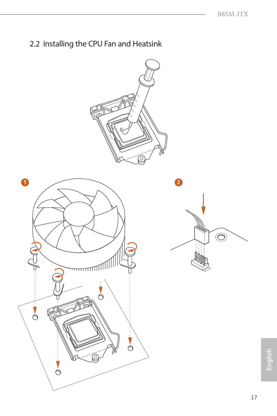 2 installing the cpu fan and heatsink, B85m-itx, English | ASRock B85M-ITX User Manual | Page 18 / 159
