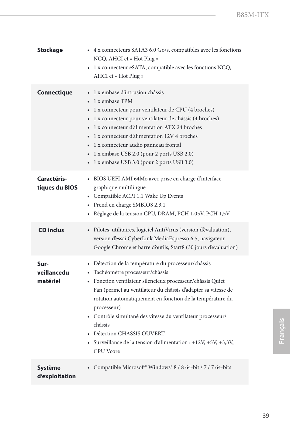 B85m-itx, Fr ançais français | ASRock B85M-ITX User Manual | Page 40 / 159