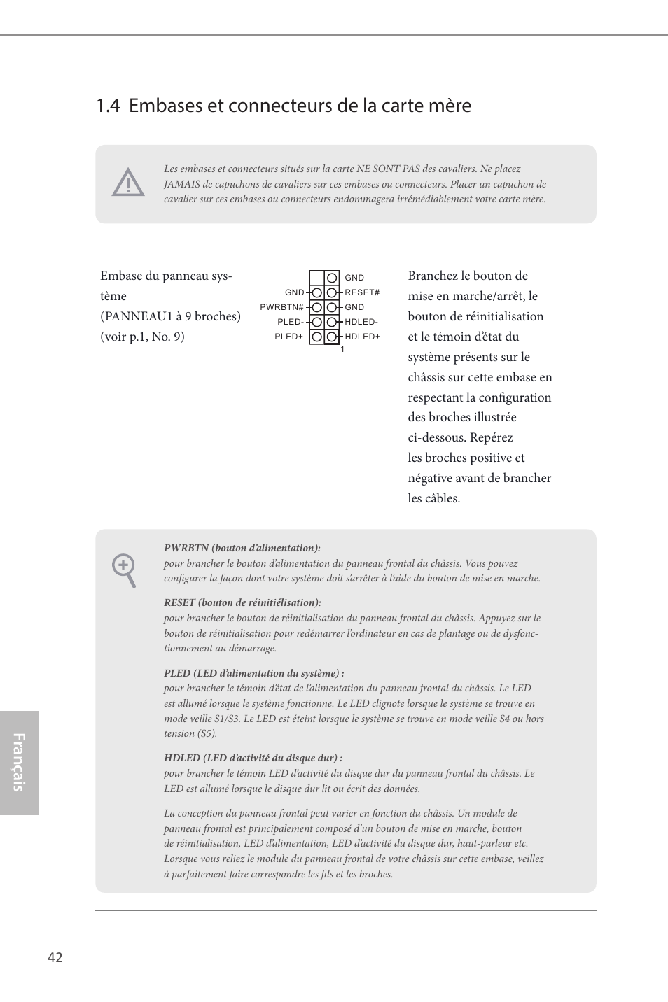 4 embases et connecteurs de la carte mère, Fr ançais français | ASRock B85M-ITX User Manual | Page 43 / 159