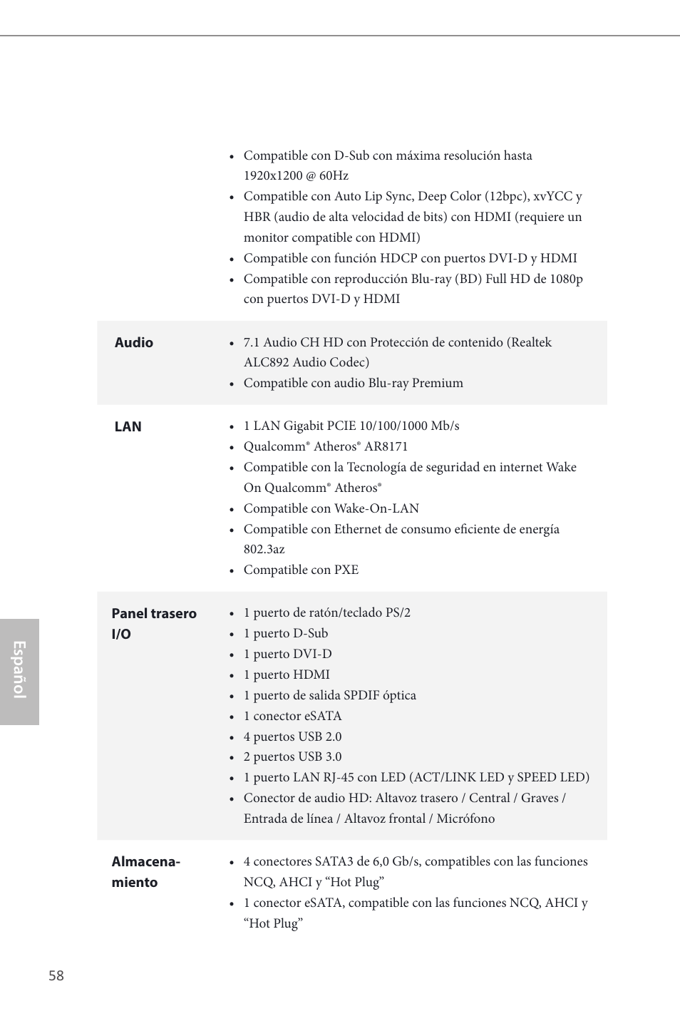 Español | ASRock B85M-ITX User Manual | Page 59 / 159