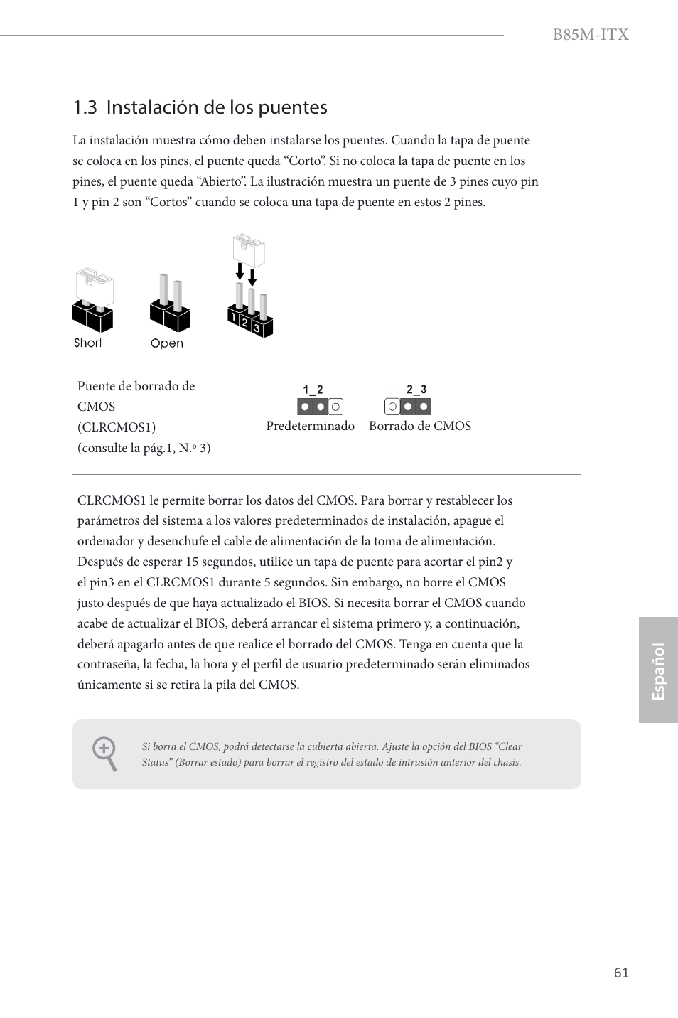 3 instalación de los puentes | ASRock B85M-ITX User Manual | Page 62 / 159