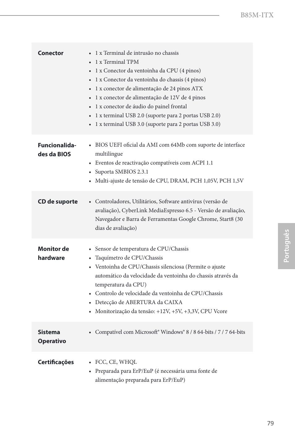 B85m-itx, Por tuguês | ASRock B85M-ITX User Manual | Page 80 / 159