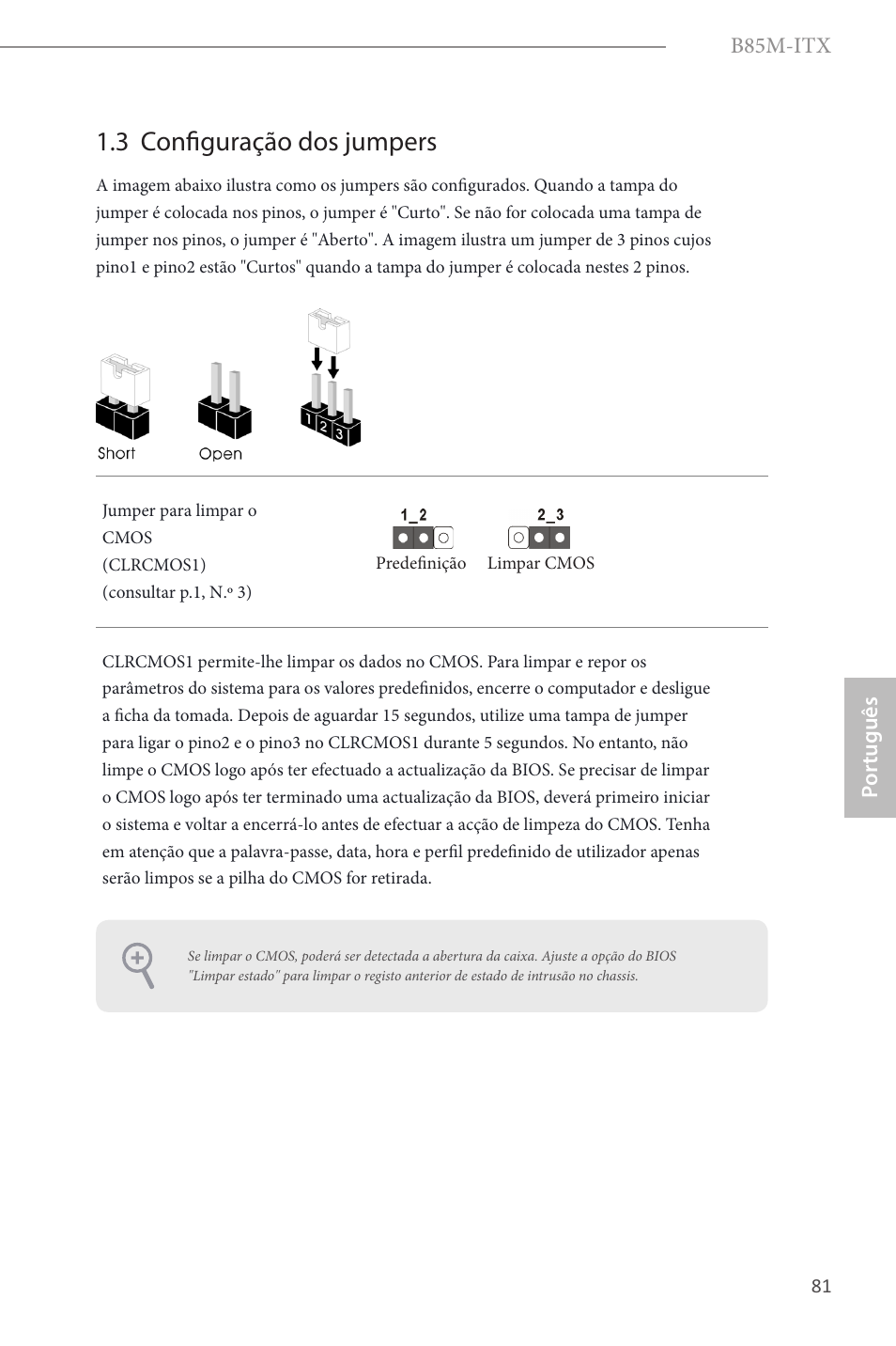 3 configuração dos jumpers | ASRock B85M-ITX User Manual | Page 82 / 159