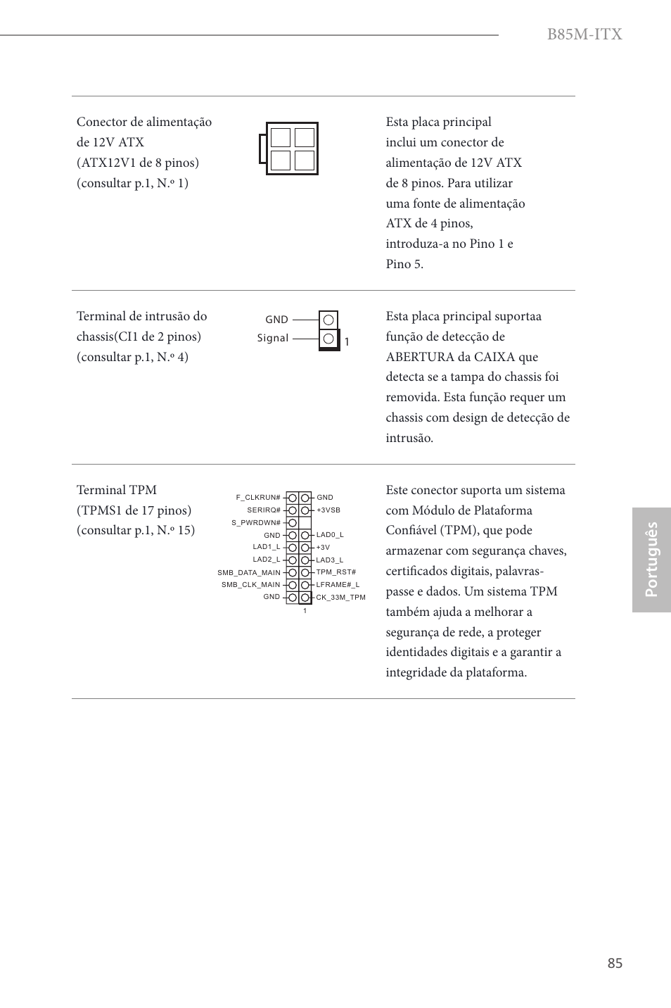 B85m-itx, Por tuguês | ASRock B85M-ITX User Manual | Page 86 / 159