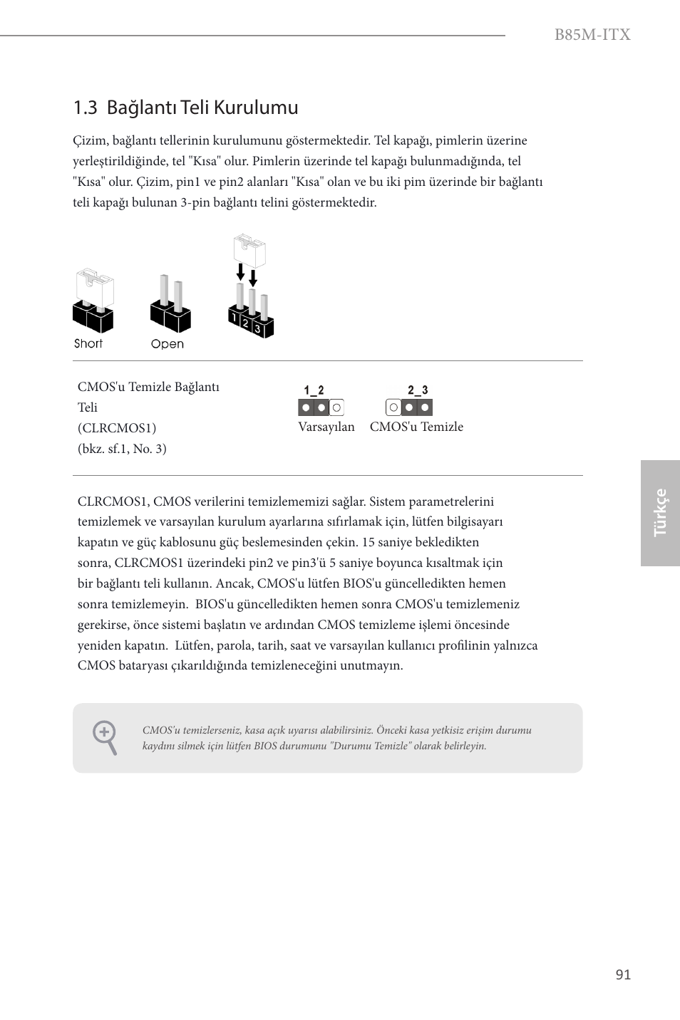3 bağlantı teli kurulumu | ASRock B85M-ITX User Manual | Page 92 / 159