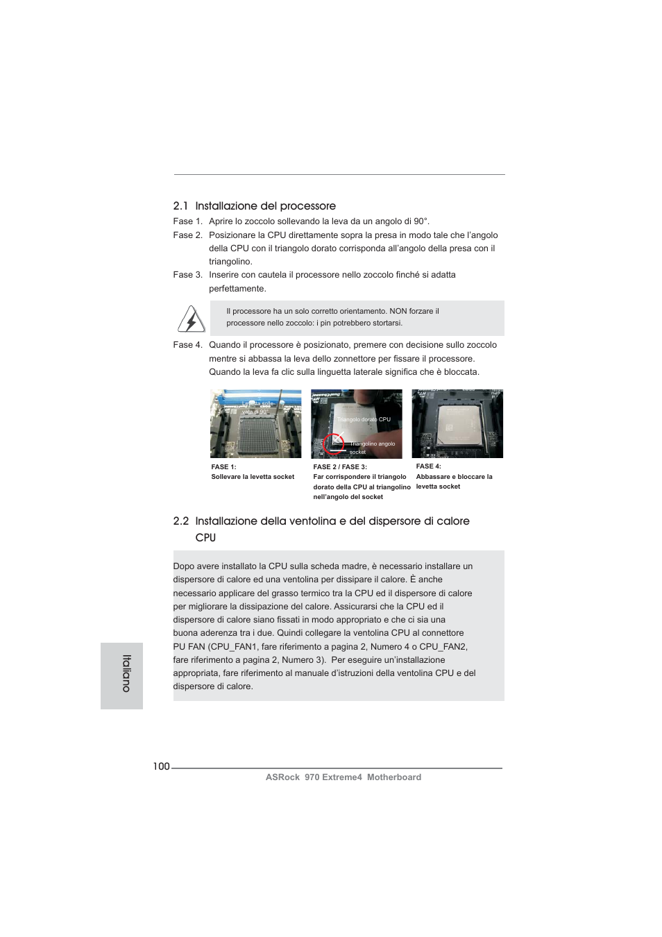 1 installazione del processore, Italiano | ASRock 970 Extreme4 User Manual | Page 100 / 283