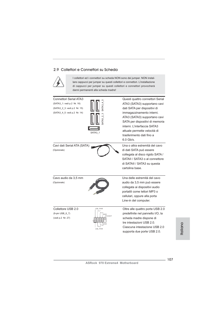 9 collettori e connettori su scheda, Italiano | ASRock 970 Extreme4 User Manual | Page 107 / 283