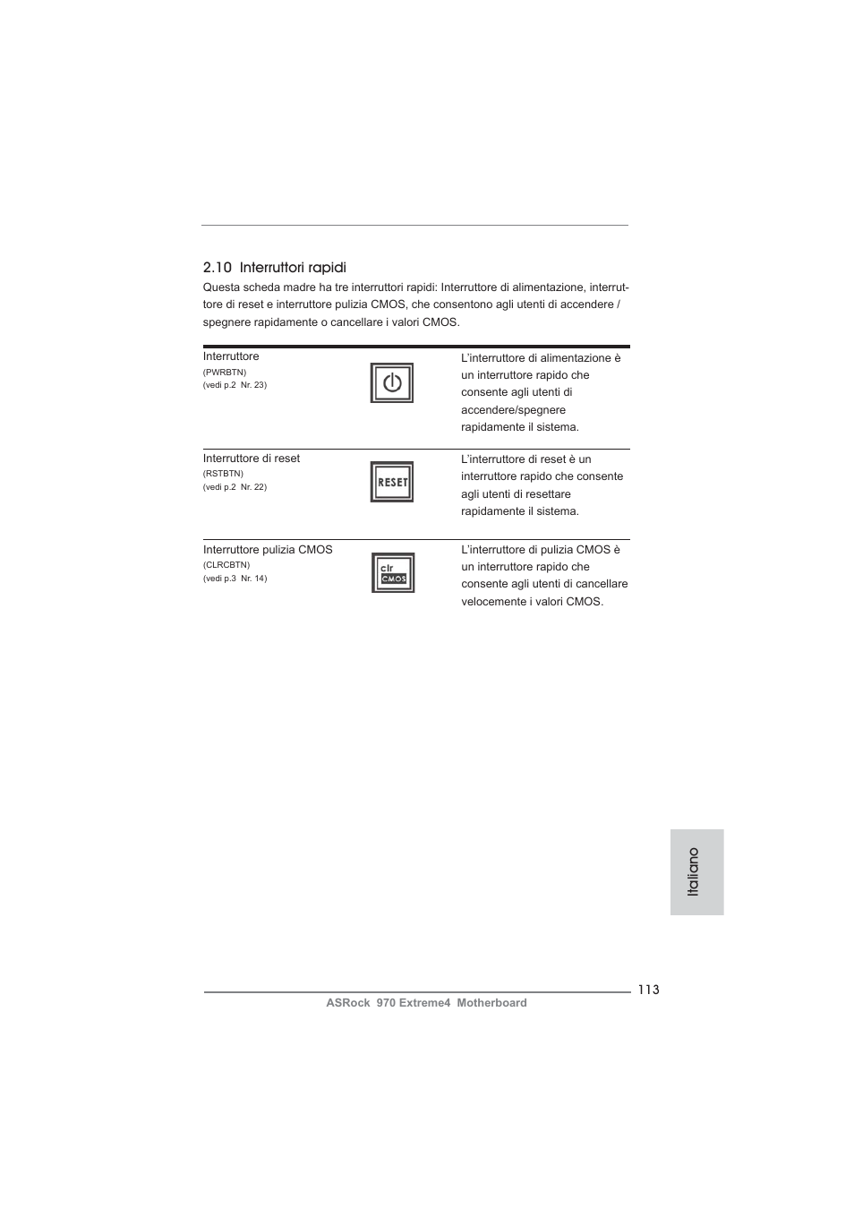 10 interruttori rapidi, Italiano | ASRock 970 Extreme4 User Manual | Page 113 / 283