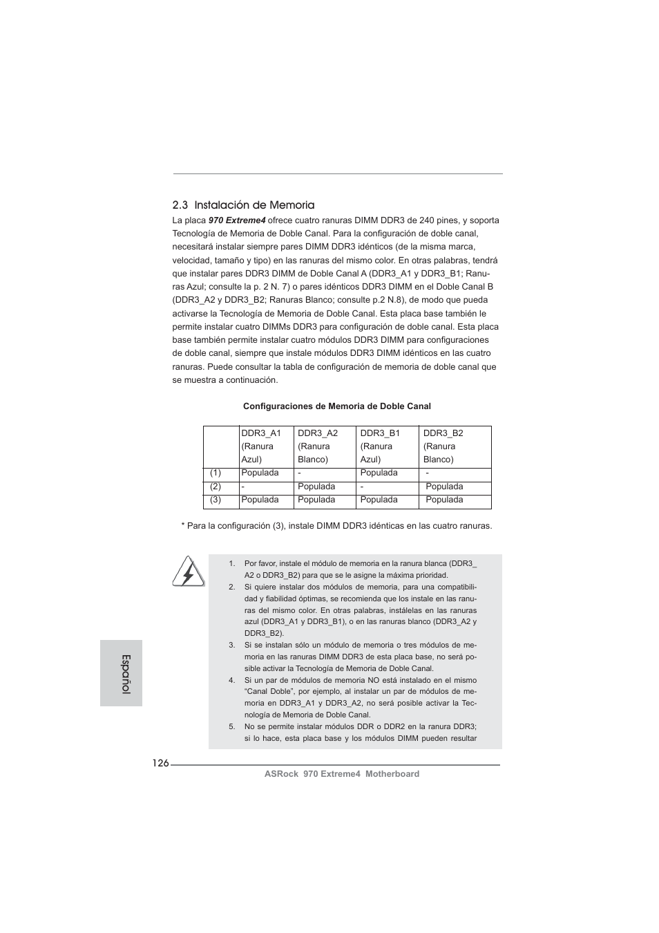 Español | ASRock 970 Extreme4 User Manual | Page 126 / 283