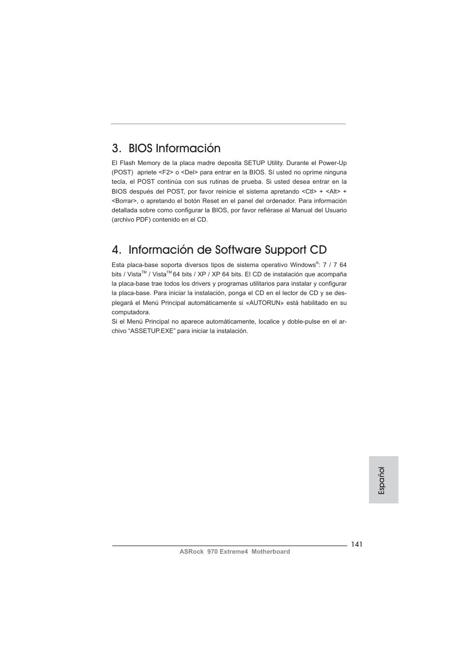Bios información, Información de software support cd | ASRock 970 Extreme4 User Manual | Page 141 / 283